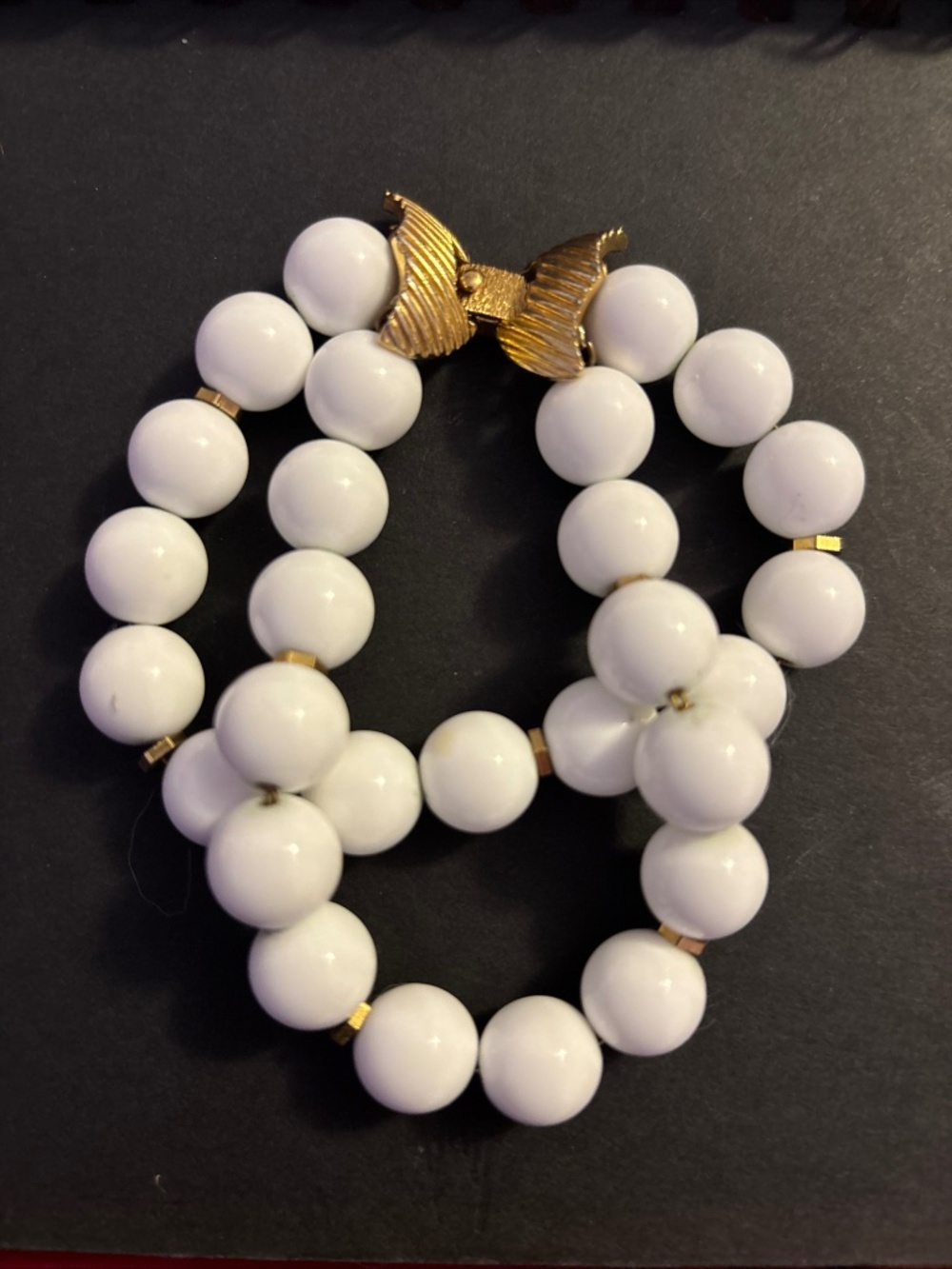 White & Gold Tone Beaded Monet Bracelet Vintage Costume Jewelry